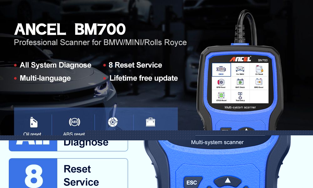 Ancel bm700 outil de diagnostic complet OBD2 scanner injecteur de carburant codage EPB SAS airbag ABS Réinitialisation de l'huile BMW lecteur de code de voiture