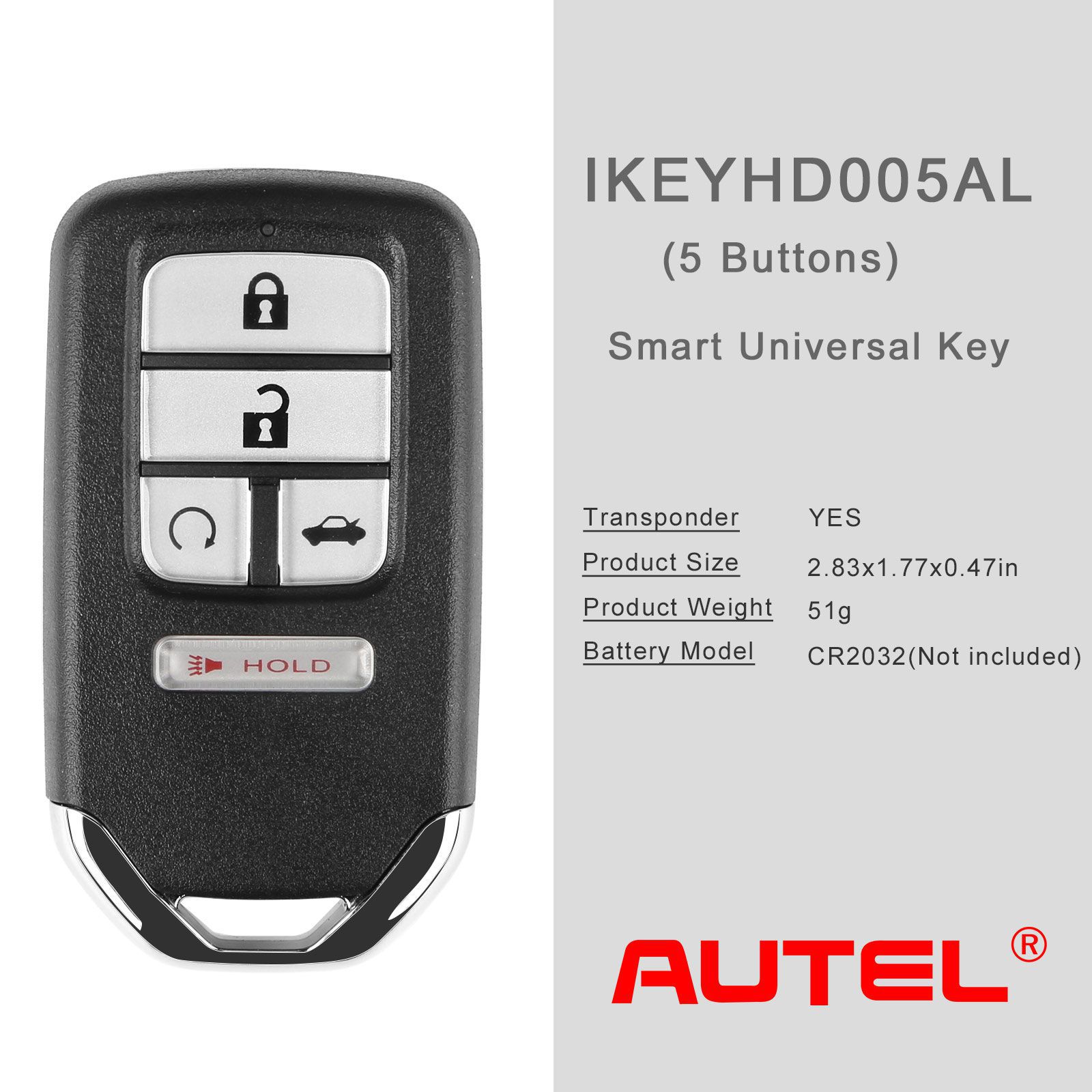Autel ikeyhd005al Honda 5 boutons clé intelligente universelle 5pcs / lot