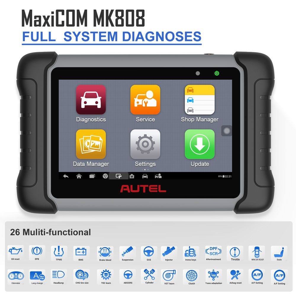 Scanner autel maxicom mk808 au version tous les diagnostics de système avec 25 + fonctions de maintenance immo / EPB / BMS / SAS / TPMS / autovin / ABS dégonflage