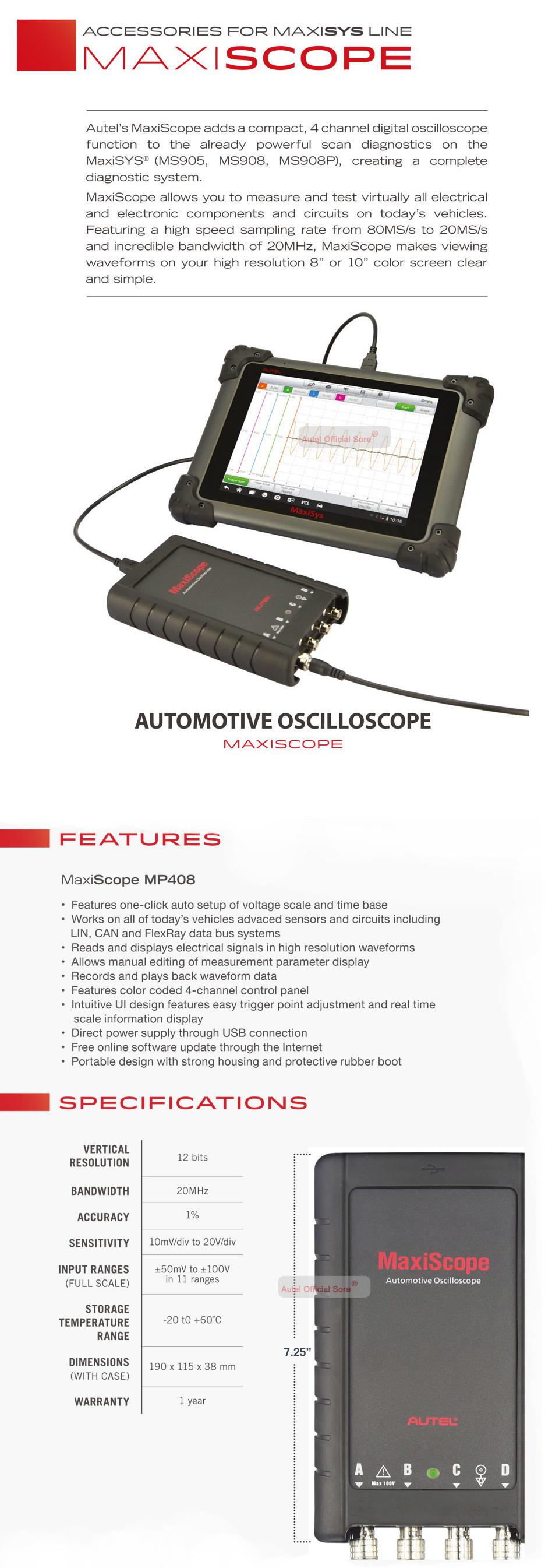 Automax mp408 - 4 Channel automobile oscilloscope Kit