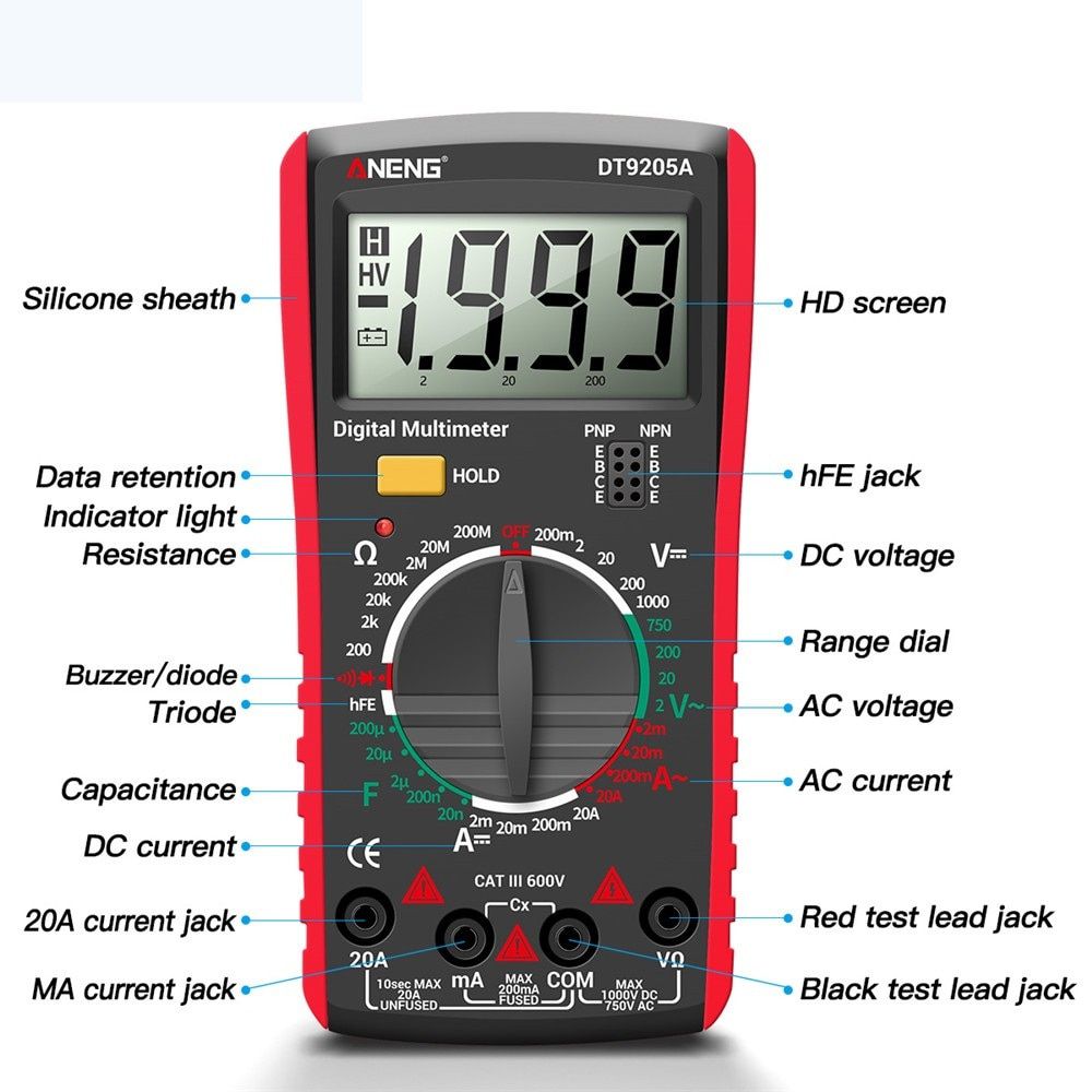 Un nouveau type de testeur de courant alternatif et de courant continu Multimètre numérique à valeur effective professionnelle HFE ohm Capacitance Voltmeter Detection Tool dt9205a