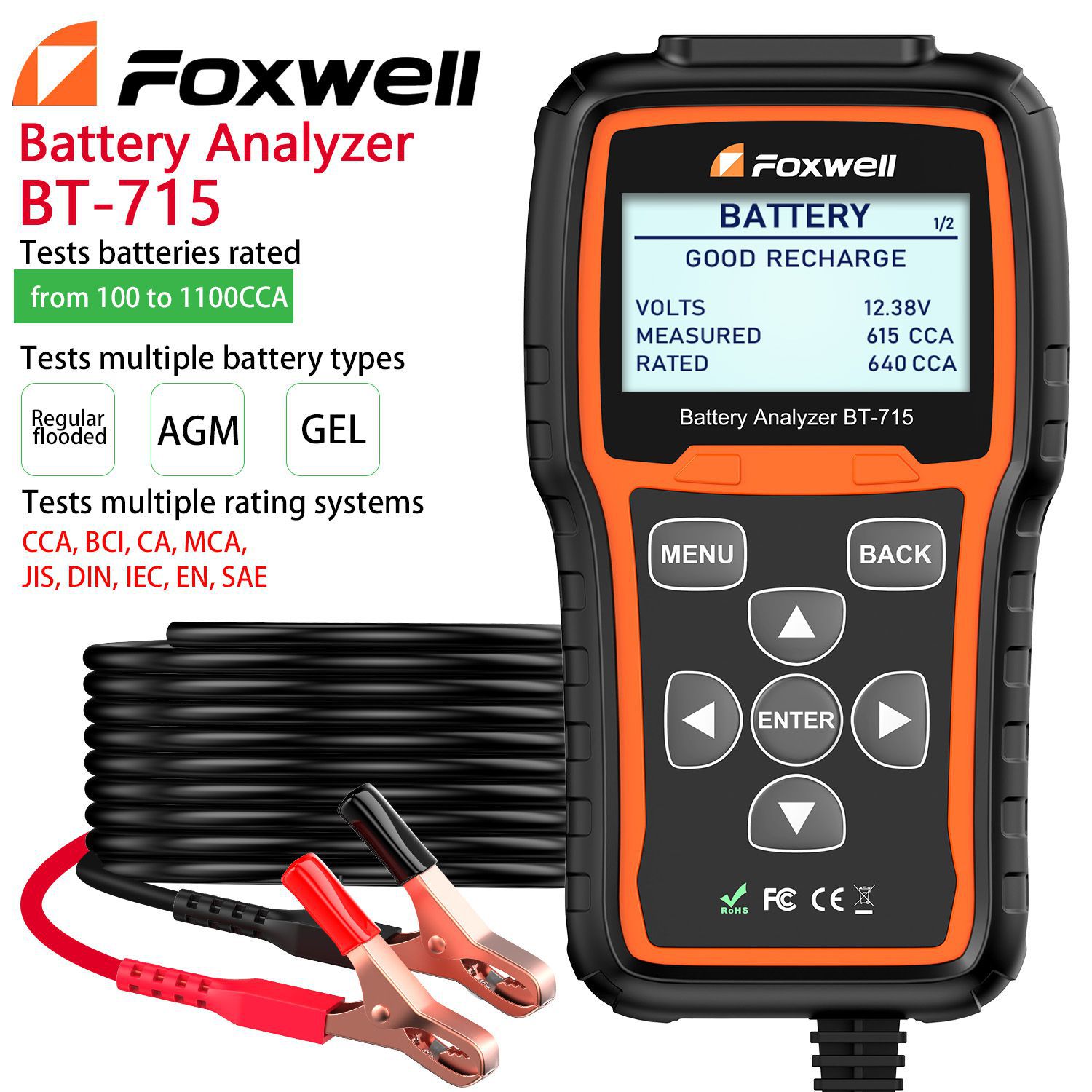 Fxwell BT - 715 Battery analyser supporte multilingue remplacement fxwell BT - 705