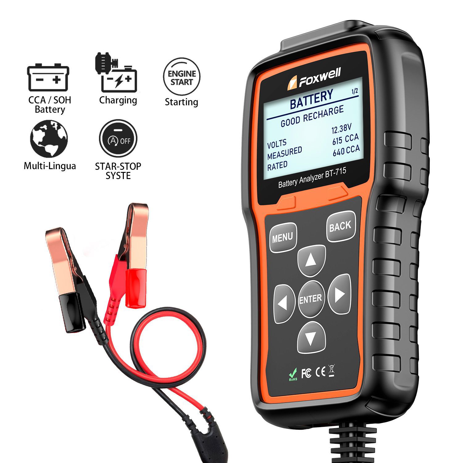 Fxwell BT - 715 Battery analyser supporte multilingue remplacement fxwell BT - 705