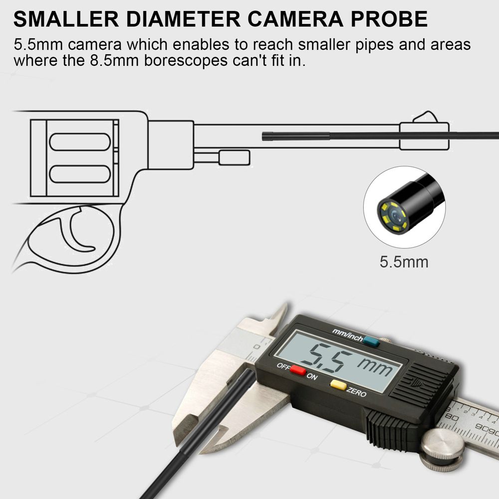 FOXWELL WiFi Endoscope 5.5mm Caméra d'inspection sans fil pour endoscope 1080P HD étanche avec lumière pour iPhone, Android et tablette