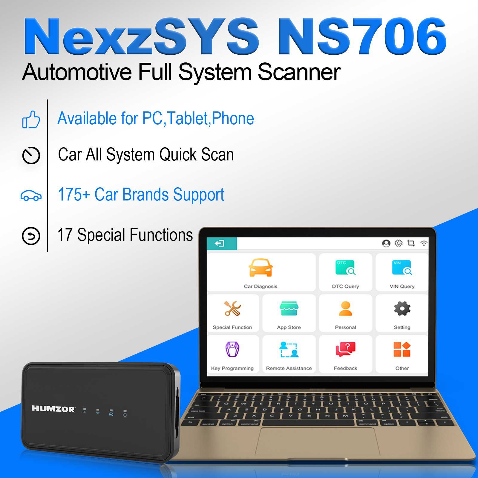 2023 humzor nexzsys ns706 OBD2 système complet scanner outil de diagnostic de voiture programmeur de clé Ecu