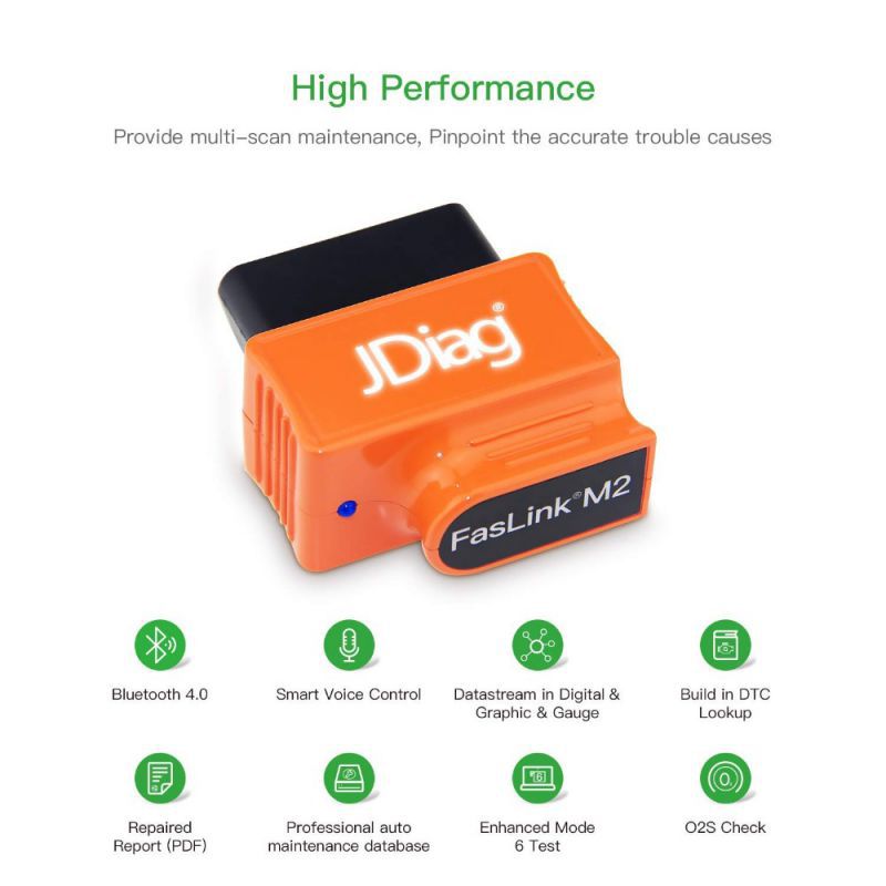 Jdiag Bluetooth OBD2 scanner code reader faslink m2 Professional Vehicle Diagnostic tool compatible iPhone and Android (orange)