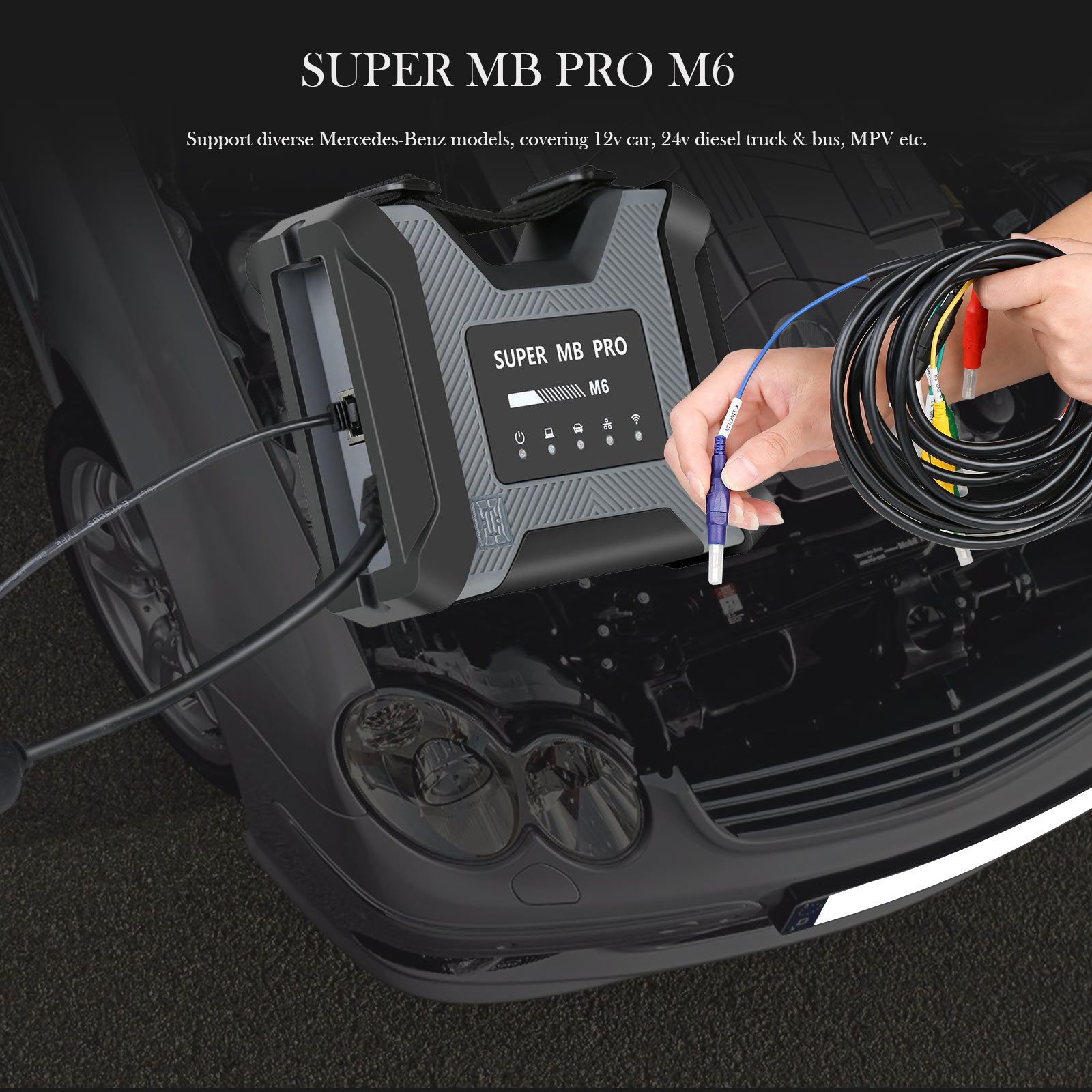 Outil de diagnostic sans fil super MB pro M6 + câble OBD2 16 broches + câble Lan + câble 14 broches pour Benz Truck diagnostic