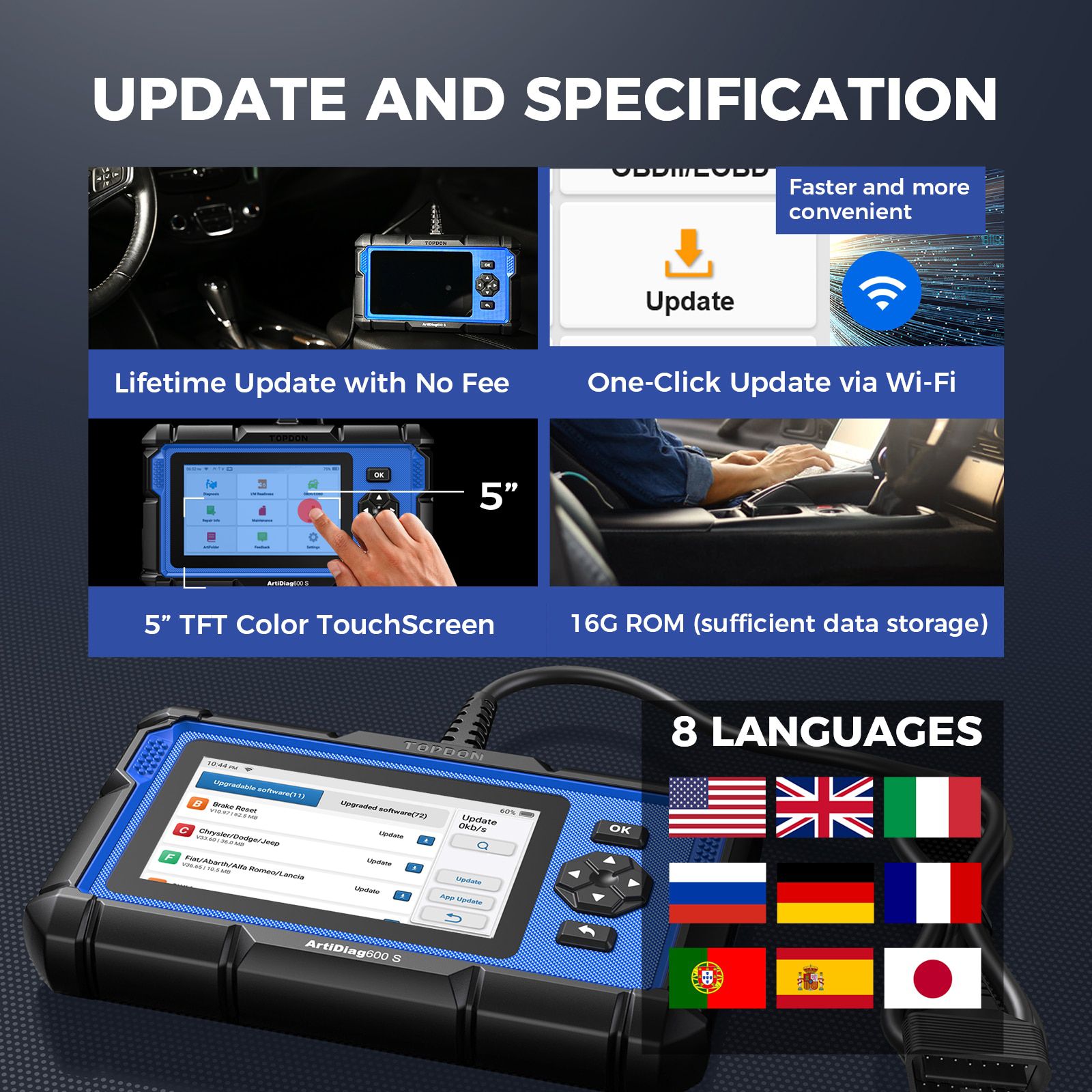 Topdon artidiag600s Automotive Diagnostic tool Automated OBD2 encoder Reader Scanning Tool full System Diagnostic tool