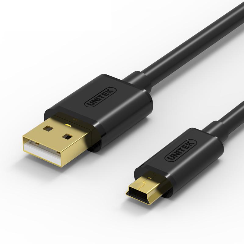 Unitk haute qualité USB câble USB 2 mini 5pin câble de données - hommes à 5 câbles B (3M) - connecteurs dorés à grande vitesse - noir