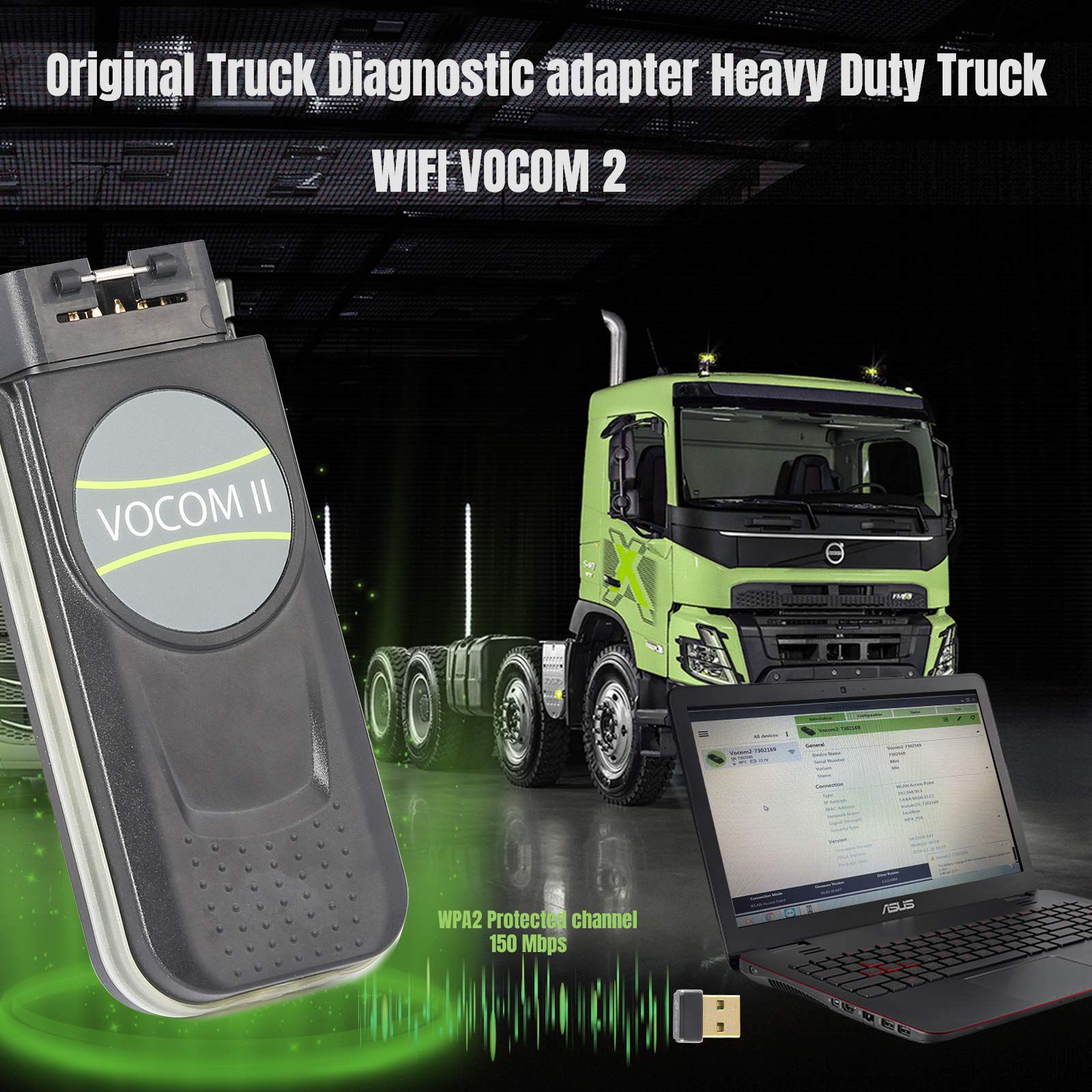 Original Mini Volvo vocom II adaptateur 88894200 outil de diagnostic de camion prend en charge le travail wifi pour les camions Volvo / Renault / ud / Mack