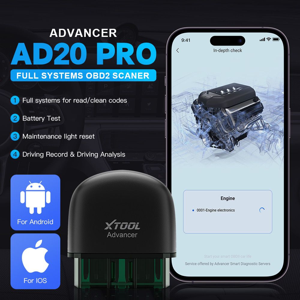 2023 le dernier xtool advancer ad20 pro OBD2 scanner lecteur de code de voiture et outil de numérisation pour tous les diagnostics du système pour iOS et Android