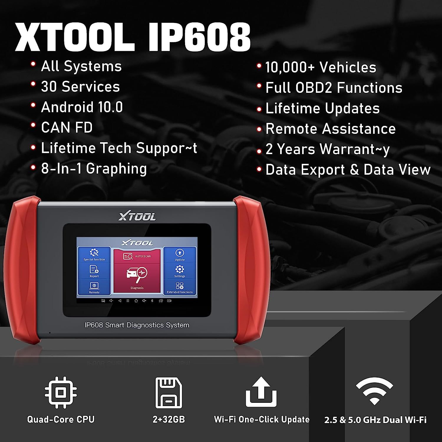 Xtool inplus ip608 OBD2 scanner outil de diagnostic Android 10. Avec can FD, 30 + service, tous les outils de diagnostic de défaillance du système, saignement ABS