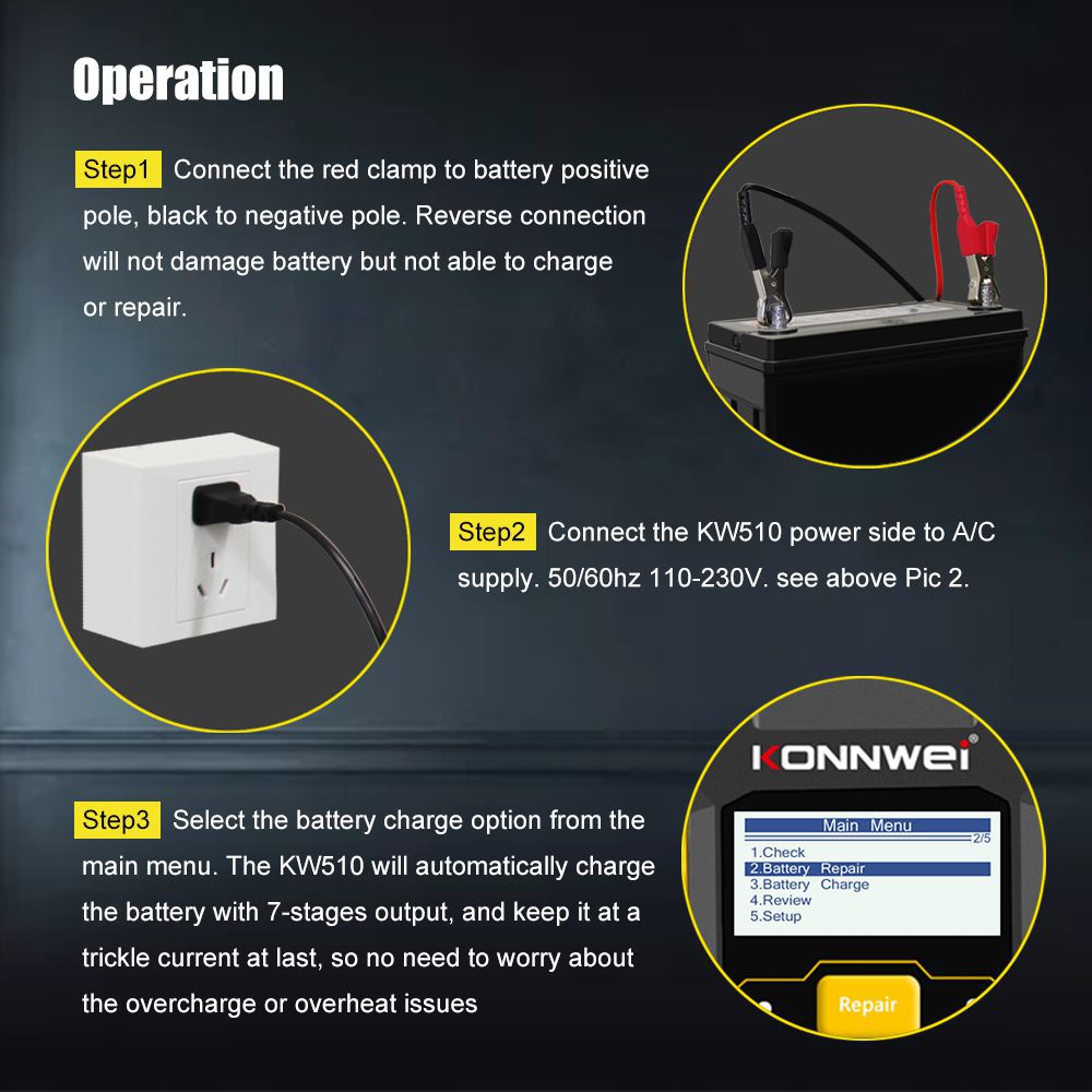 Kangwei kw510 testeur automatique de batterie automobile