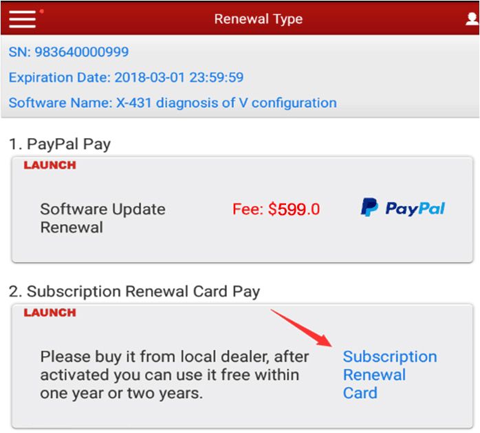LAUNCH X431 Subscription Renewal Card