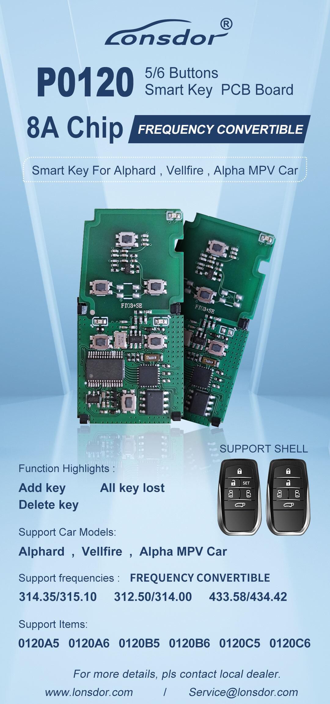 Lonsdor p0120 8a puce convertisseur de fréquence 5 / 6 bouton Smart Key PCB board pour alphard / Vellfire / Alpha MpV voiture 