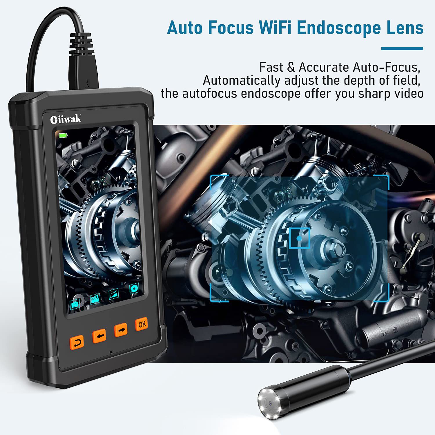 Caméra endoscopique de 14 mm autofocus endoscope 4,3 "IPS 5MP inspection Snake camera pipe drain Waterproof endoscope 32G
