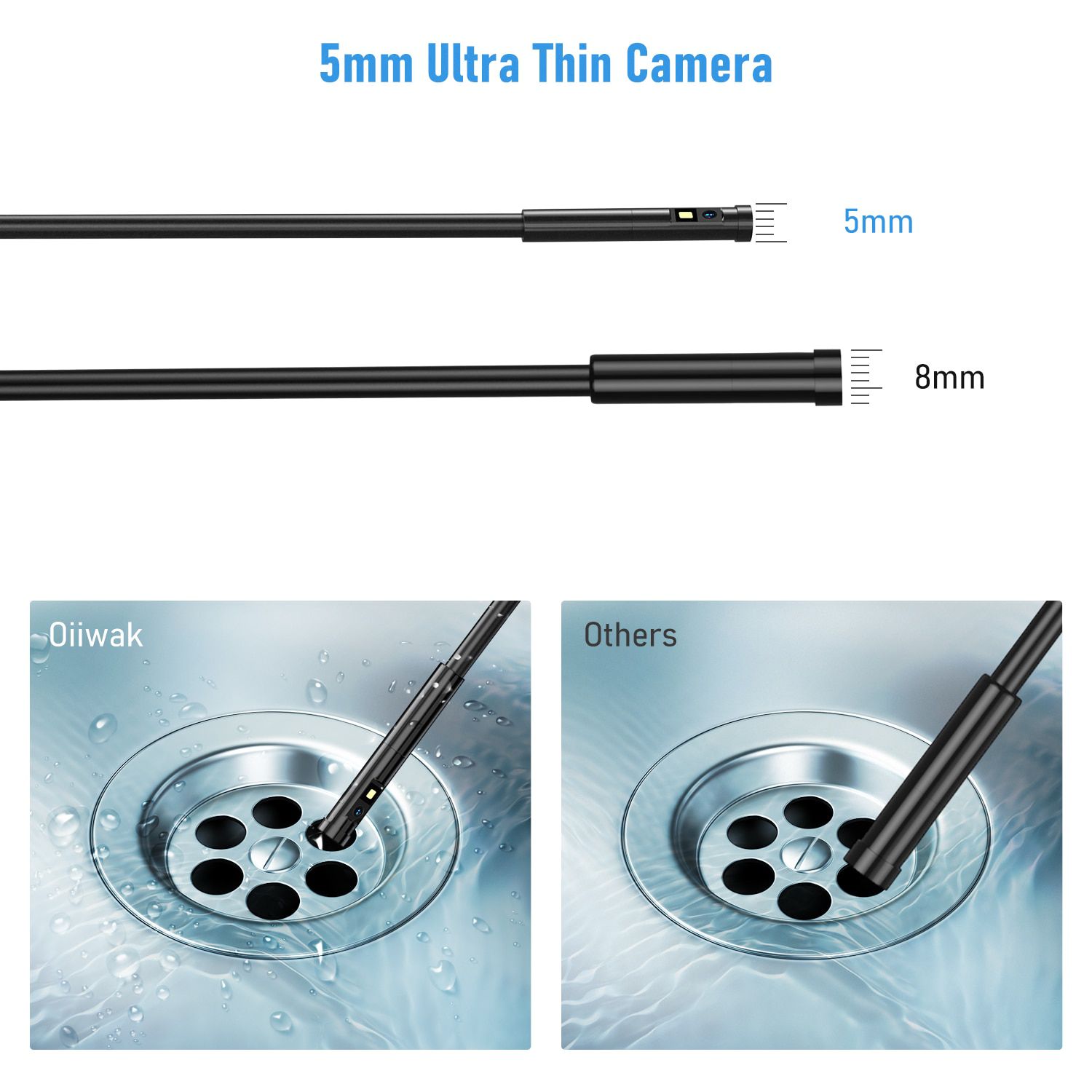 5 mm double lentille endoscope micro - caméra 5,18 "IPS 1080p IP67 étanche Snake check endoscope camera 32gb Drain Pipe