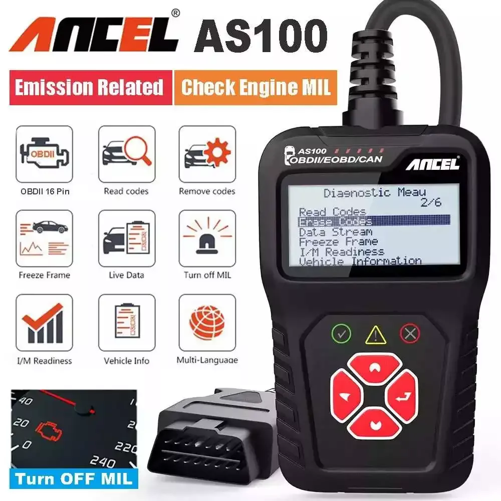 Lecteur de code de véhicule de scanner d'ANCEL AS100 OBD2 Vérifiez le lecteur de défaut de lumière du moteur EOBD/OBDII/CAN complet outil de balayage diagnostic pour BMW