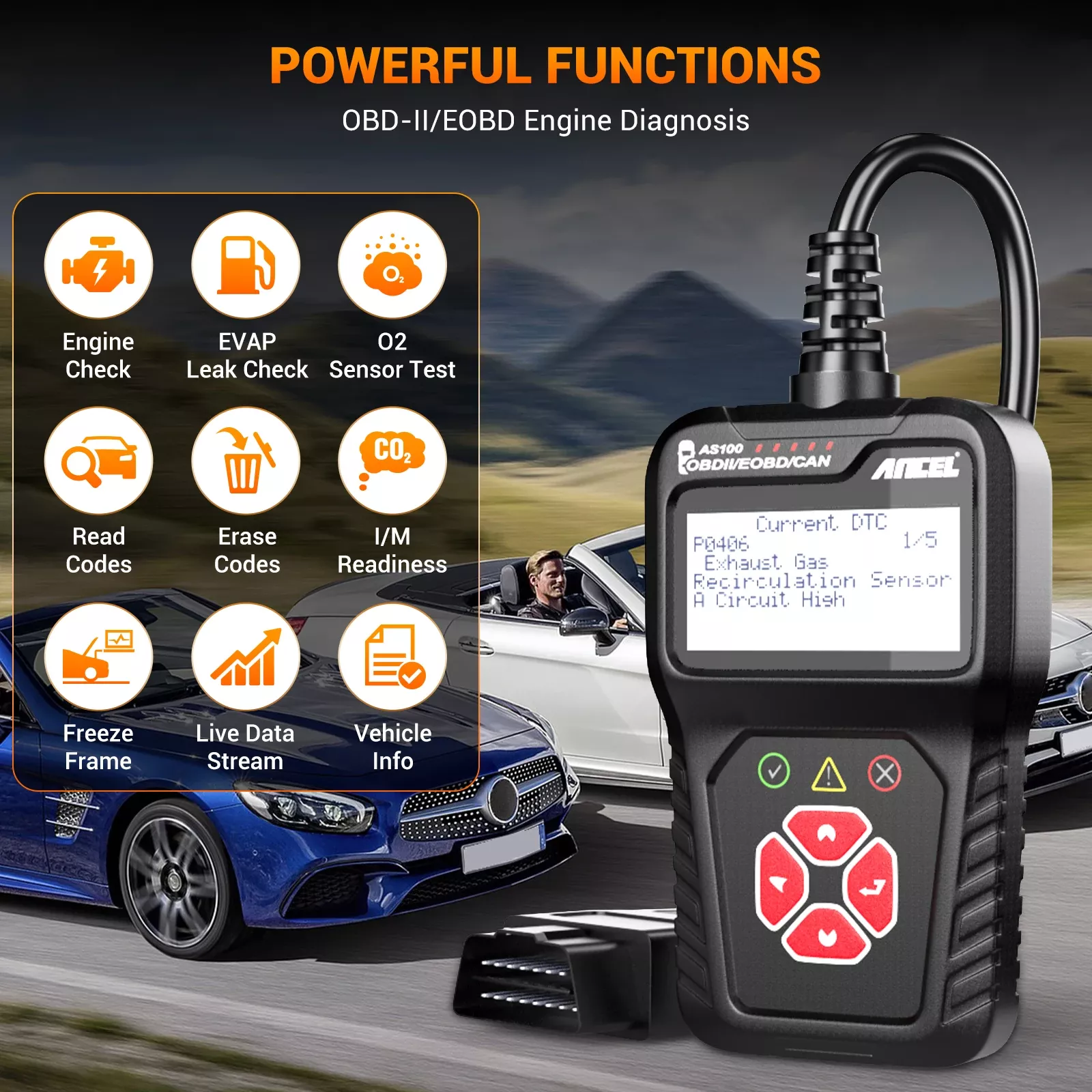 Lecteur de code de véhicule de scanner d'ANCEL AS100 OBD2 Vérifiez le lecteur de défaut de lumière du moteur EOBD/OBDII/CAN complet outil de balayage diagnostic pour BMW