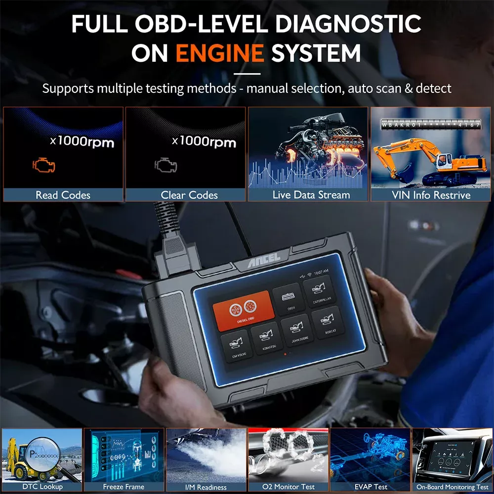 ANCEL HD3600 outil de balayage de machines de construction D-P-F outils de balayage de camion lourd système complet pour Caterpillar/Komatsu/Volvo