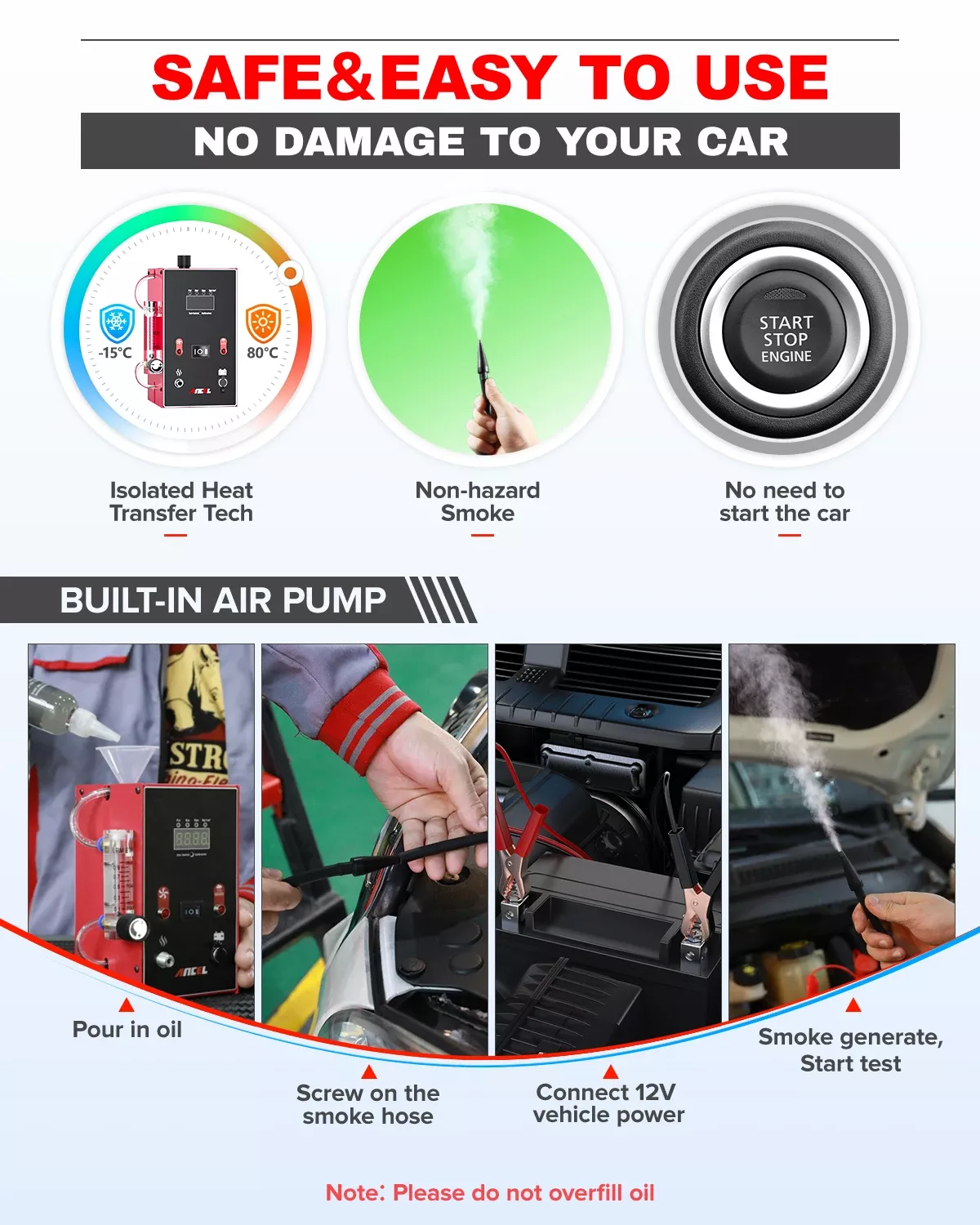 ANCEL L300 détecteur de fuites de fumée de voiture ÉVAP tuyau générateur de fumée analyseur de fuites de tuyaux ÉVAP outil de diagnostic du système