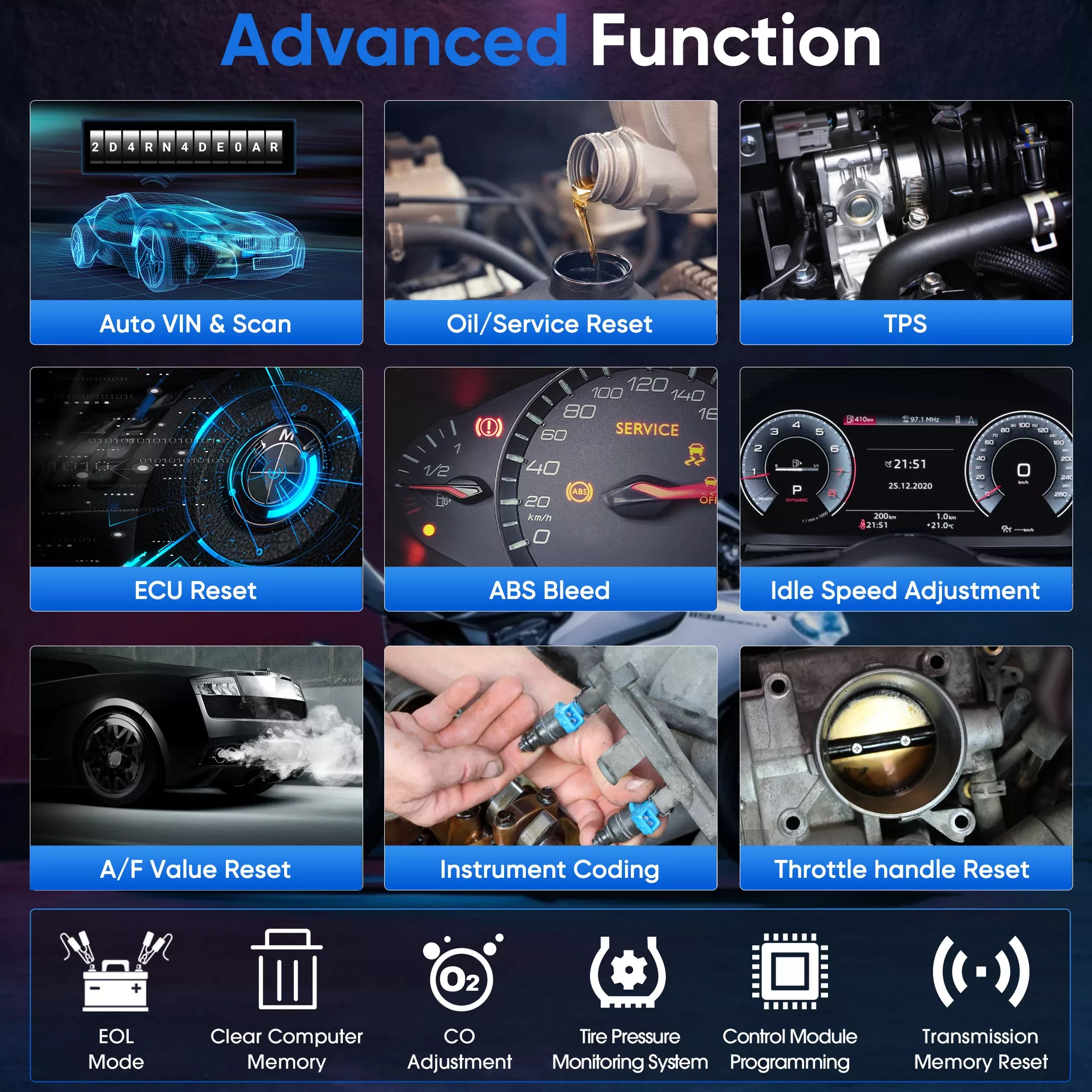 ANCEL MT700 OBD2 Scanner de moto système complet d'outil de diagnostic d'huile de repos ABS saignement ECU de codage de test actif pour moto