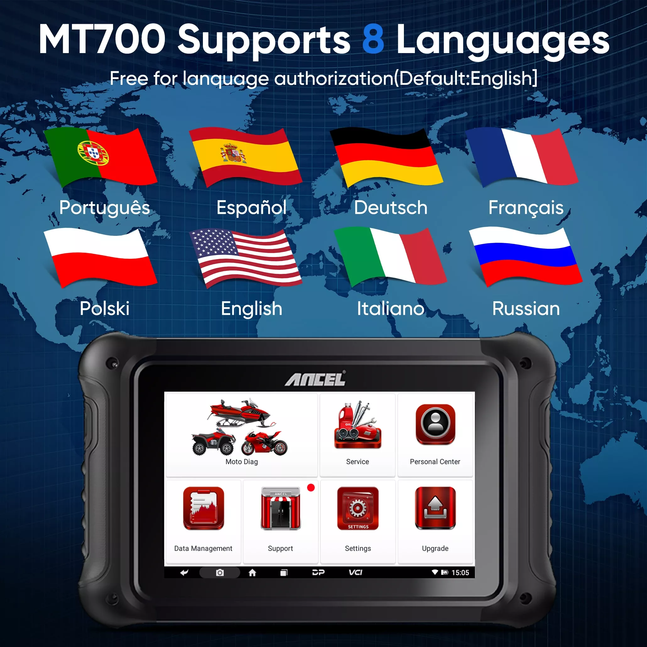 ANCEL MT700 OBD2 Scanner de moto système complet d'outil de diagnostic d'huile de repos ABS saignement ECU de codage de test actif pour moto