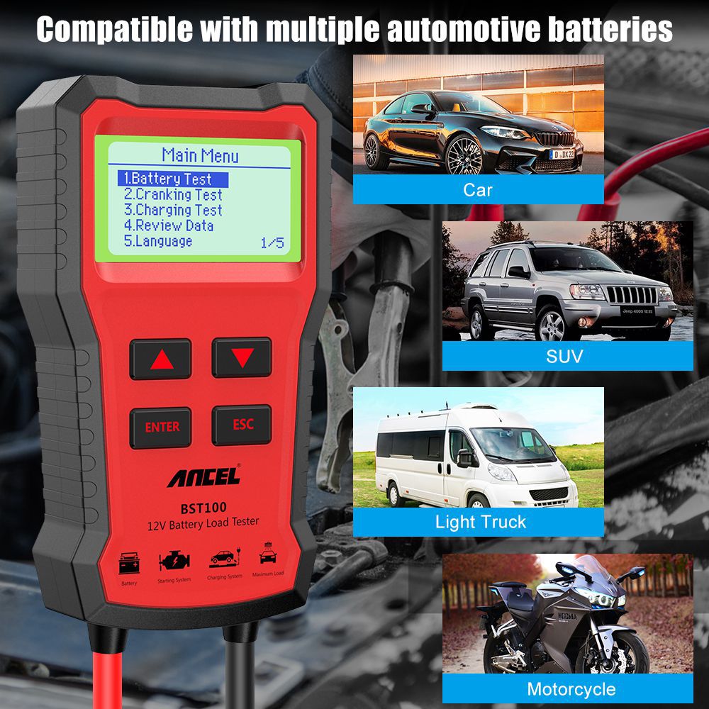 Ancel bst100 Automotive Battery Charger tester Analyzer 12V 2000cca Voltage battery test Car Charger Circuit Load tester Tool PK kw600