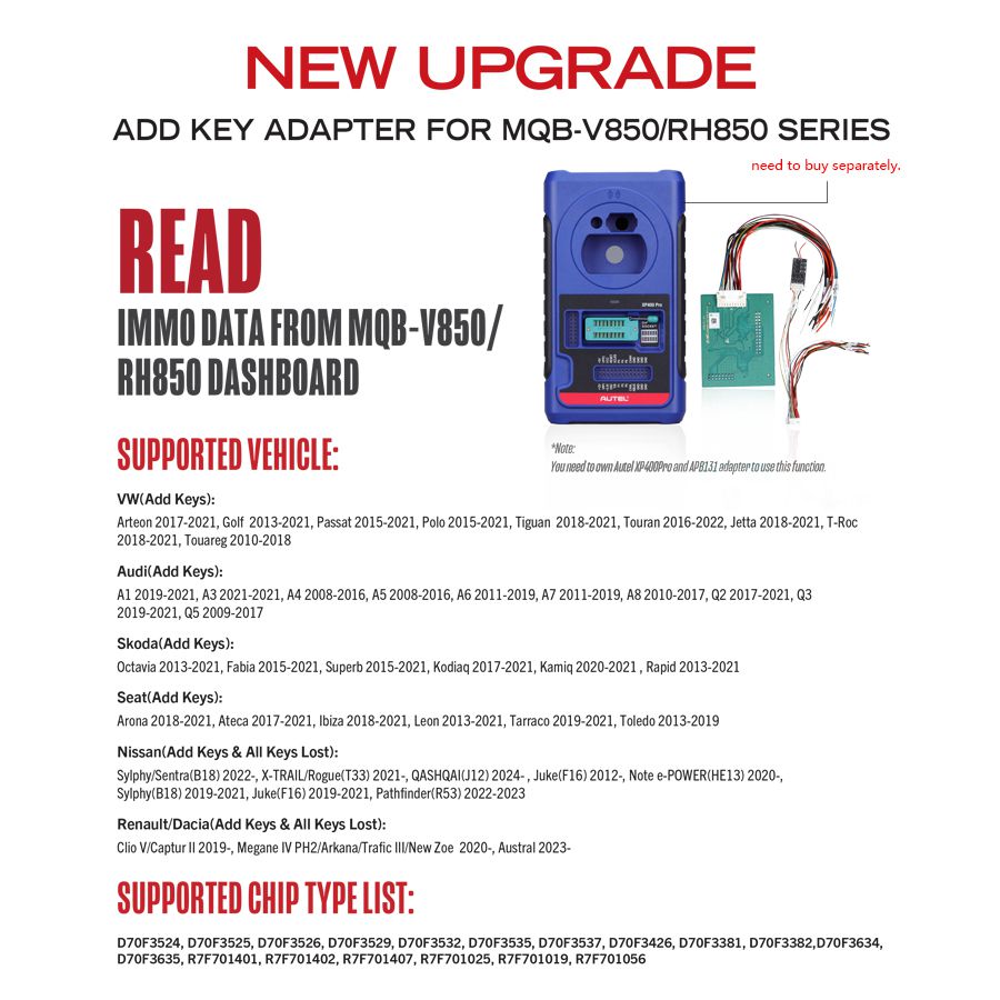 2024 Adaptateur Autel APB131 utilisé avec Autel XP400 PRO Lire les données IMMO du tableau de bord MQB-V850/RH850 pour IM508 IM508S IM608 IM608 Pro