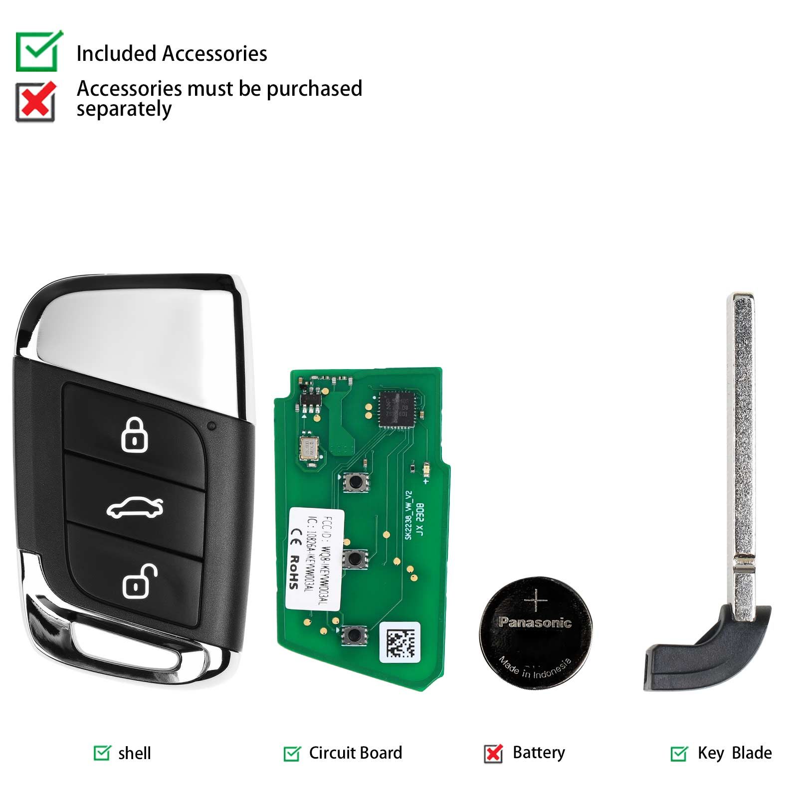 AUTEL IKEYVW003AL 3 boutons clé intelligente universelle 315/433 MHz 5pcs / lot