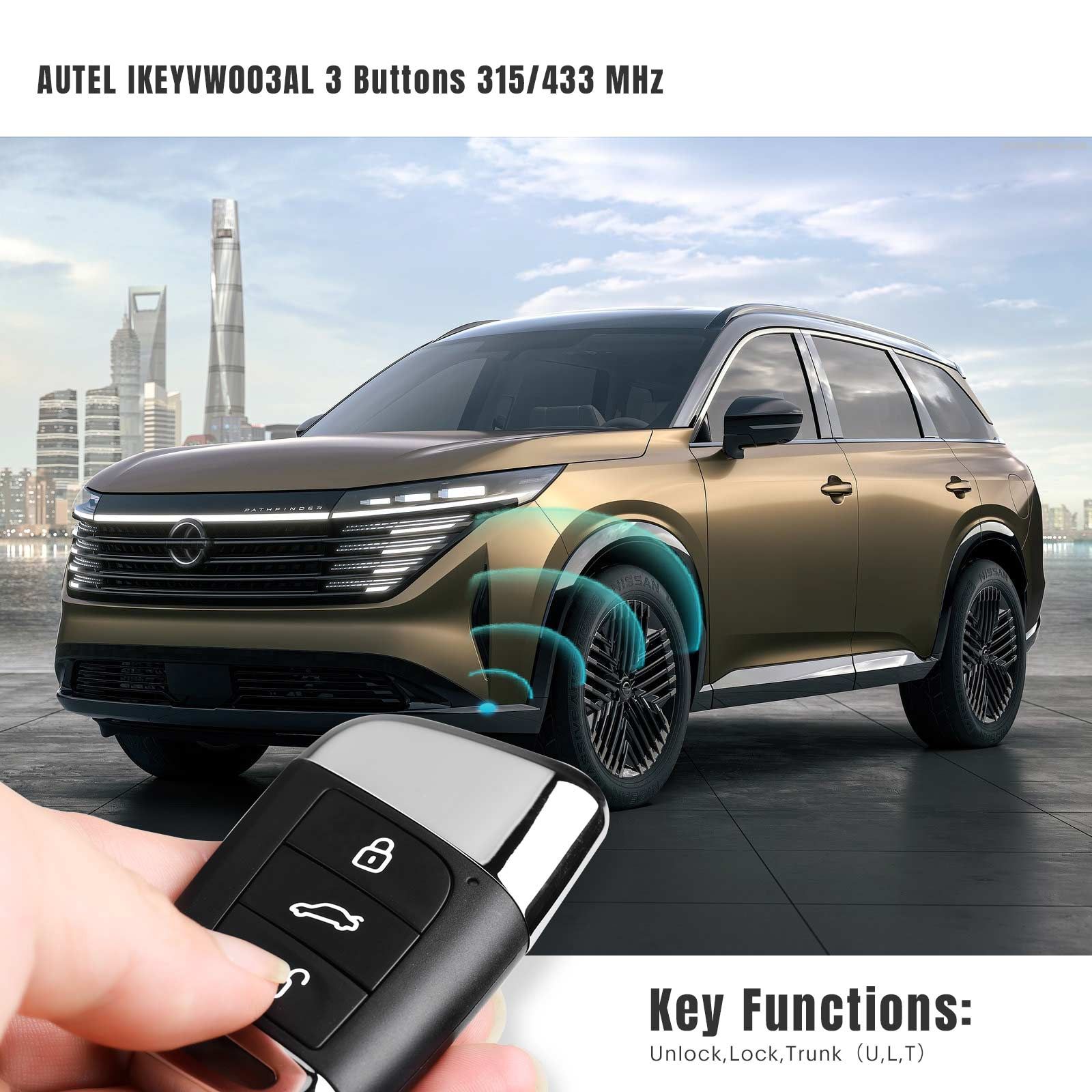 AUTEL IKEYVW003AL 3 boutons clé intelligente universelle 315/433 MHz 5pcs / lot