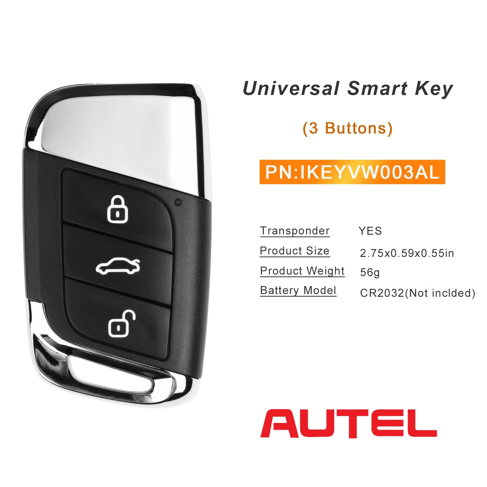 AUTEL IKEYVW003AL 3 boutons clé intelligente universelle 315/433 MHz 5pcs / lot
