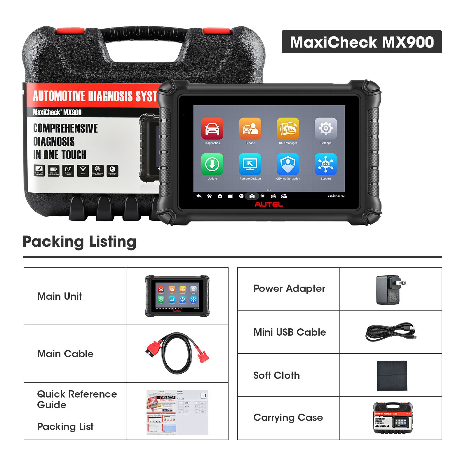 Autel MaxiCheck MX900 OBD2 tout le système de diagnostic du scanner de contrôle bidirectionnel DoIP/CAN FD lire/effacer le code 40+ Mise à niveau du service de MK808 MX808