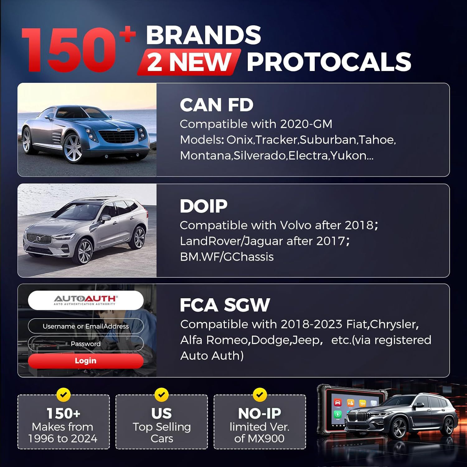 2025 Autel MaxiCOM MK900 Scanner CAN-FD & DoIP FCA & Renault SGW Access 40+ Service Nouvelle version de MK808BT PRO, MK808S, MK808Z