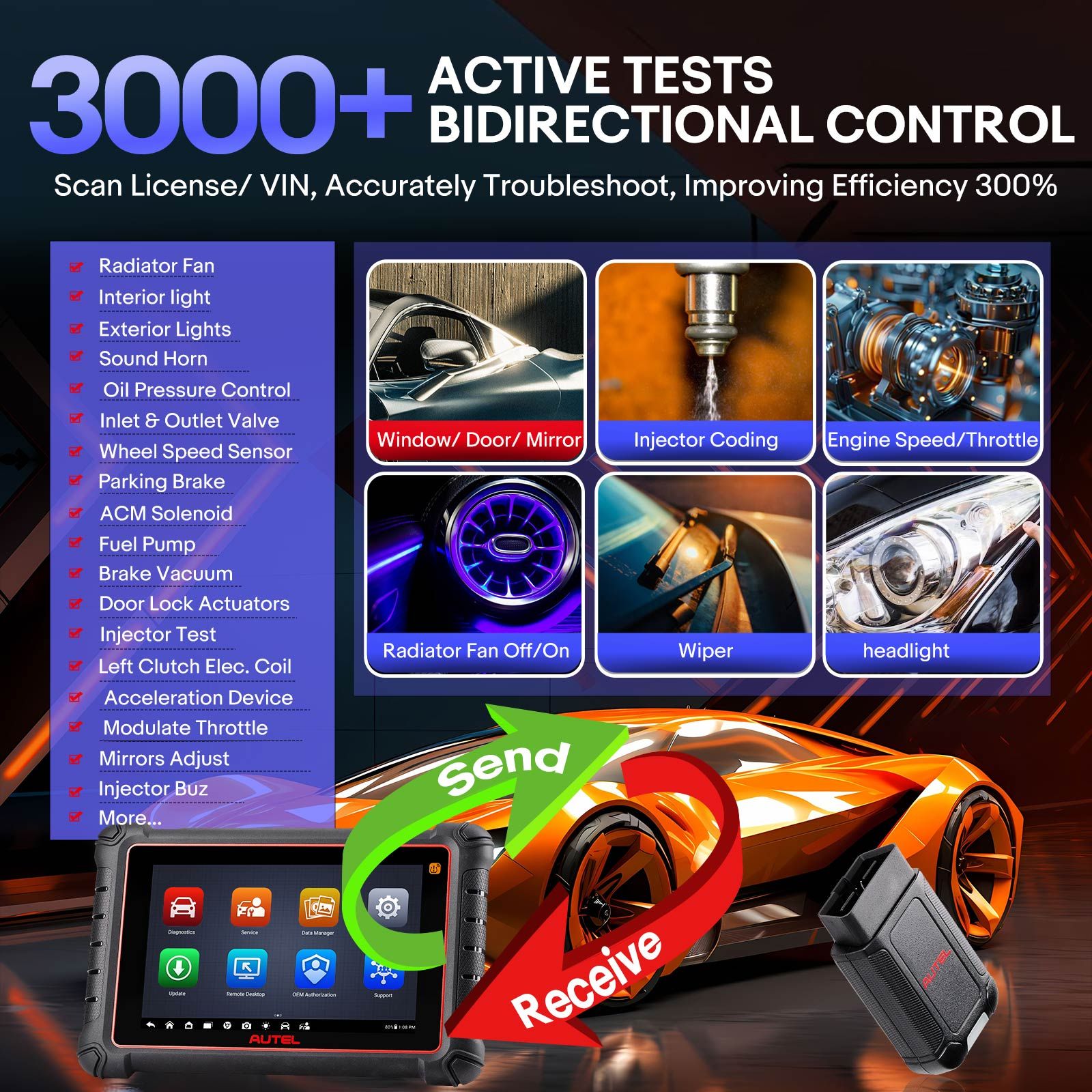 Scanner de diagnostic TPMS sans fil Autel MaxiCOM MK900TS MK900-TS avec Android 11 Support DoIP / CAN FD Protocoles et 40+ Services mis à niveau de MK808TS