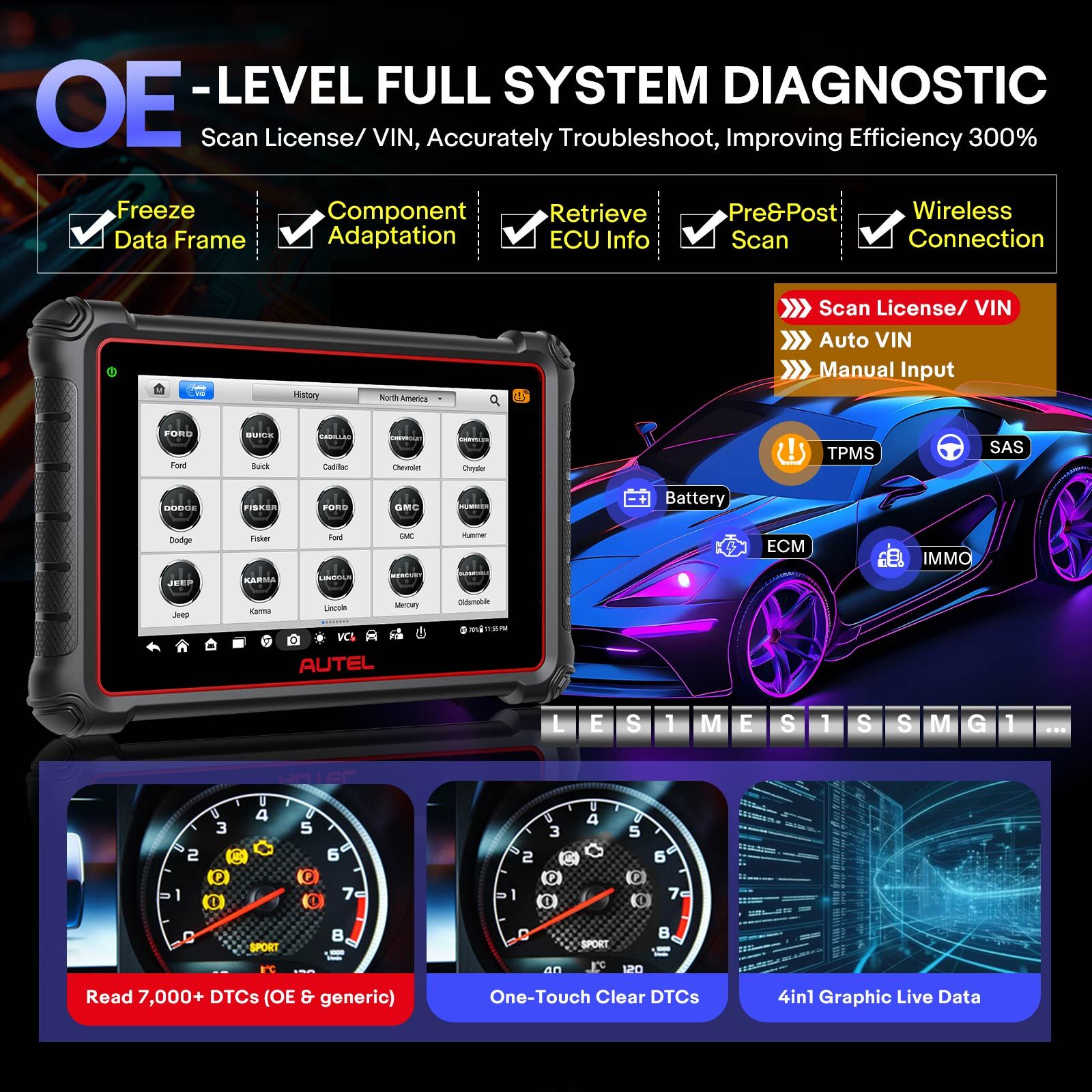 Scanner de diagnostic TPMS sans fil Autel MaxiCOM MK900TS MK900-TS avec Android 11 Support DoIP / CAN FD Protocoles et 40+ Services mis à niveau de MK808TS