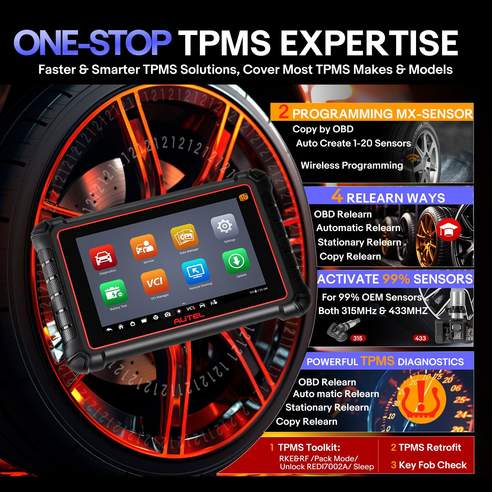 Scanner de diagnostic TPMS sans fil Autel MaxiCOM MK900TS MK900-TS avec Android 11 Support DoIP / CAN FD Protocoles et 40+ Services mis à niveau de MK808TS