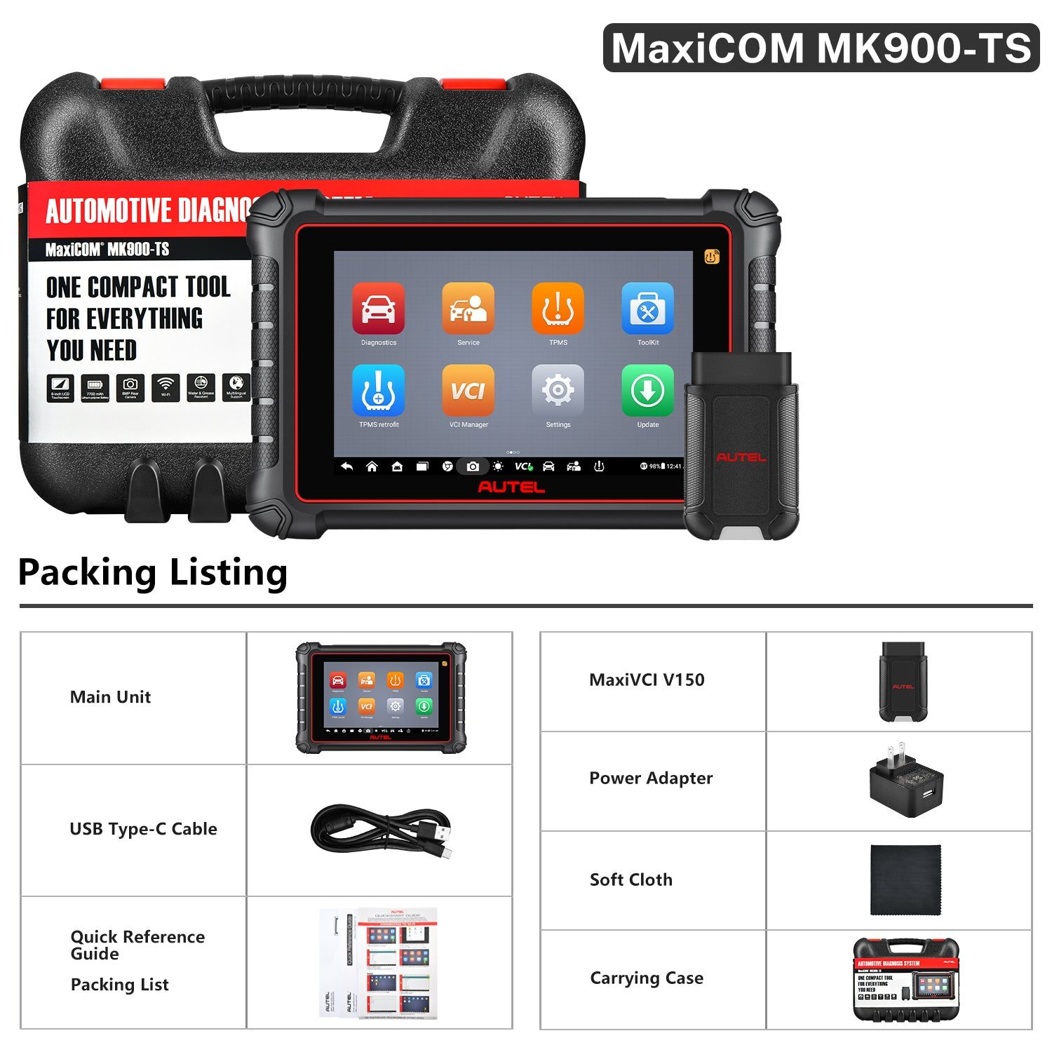 Scanner de diagnostic TPMS sans fil Autel MaxiCOM MK900TS MK900-TS avec Android 11 Support DoIP / CAN FD Protocoles et 40+ Services mis à niveau de MK808TS