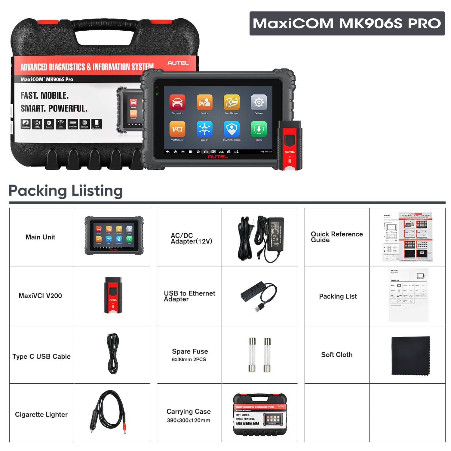Scanner Autel MaxiCOM MK906S PRO Mise à niveau de l'outil de diagnostic MS906 Pro/MK906BT/MK906 Pro avec codage avancé de l'ECU Contrôle bidirectionnel 36+ Services