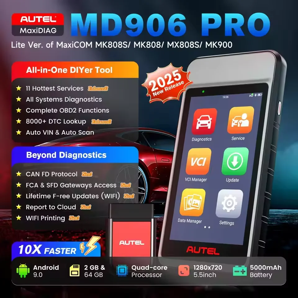 Autel MaxiDiag MD906 Pro – Outil de diagnostic professionnel avec Mode 6 amélioré, prise en charge de tous les systèmes AutoScan et 11 fonctions de service