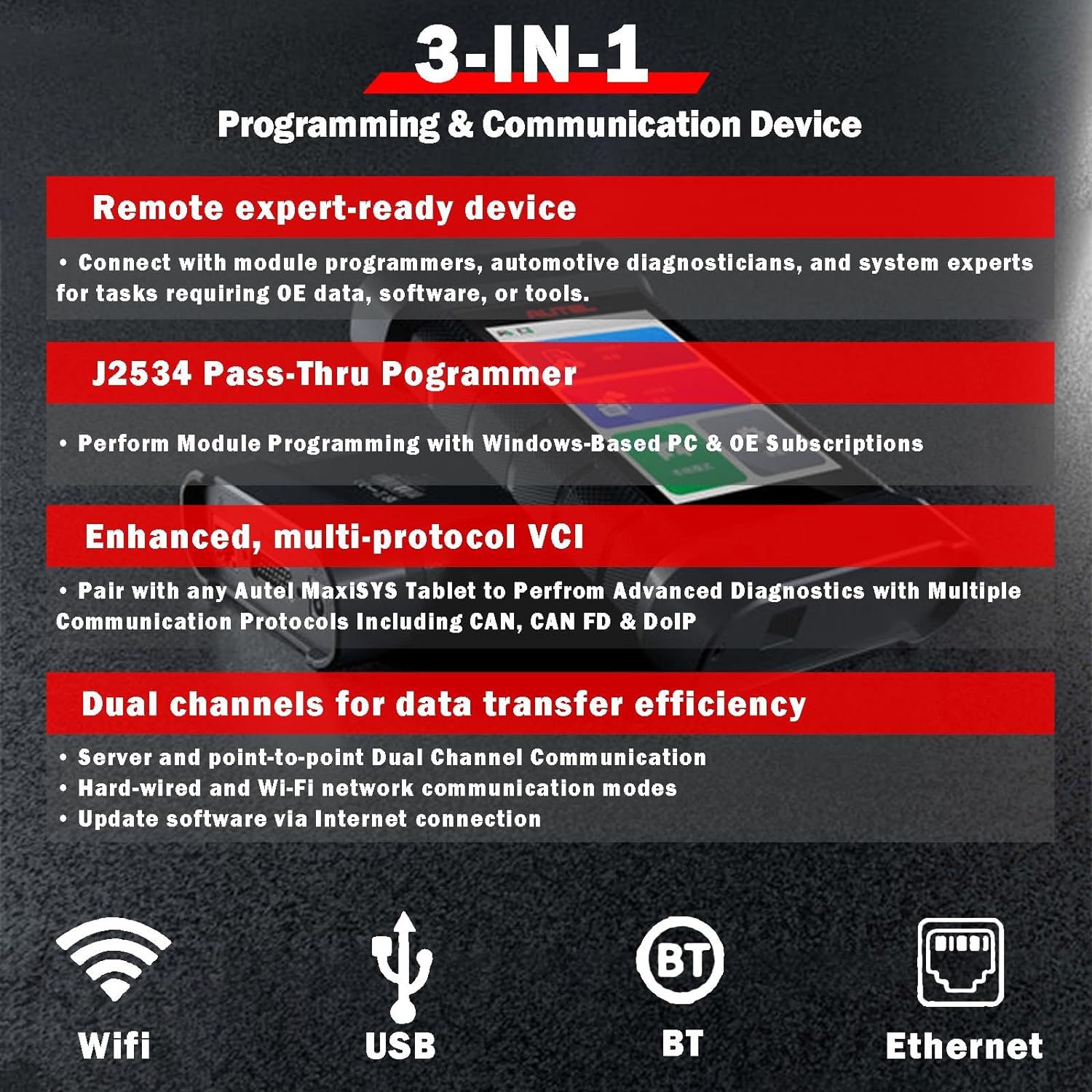 2024 Autel MaxiFlash XLink J2534 Outil Dispositif de programmation ECU expert à distance Travailler avec PC, téléphone portable et Autel Ultra, MS919, MS909