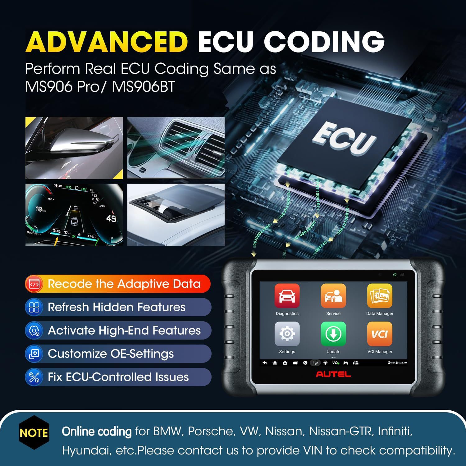 Autel MaxiPRO MP808BT Pro Kit avec adaptateurs OBDII Support 3000+ Codage ECU de soutien bidirectionnel, 30+ Services 150 marques, FCA AutoAuth