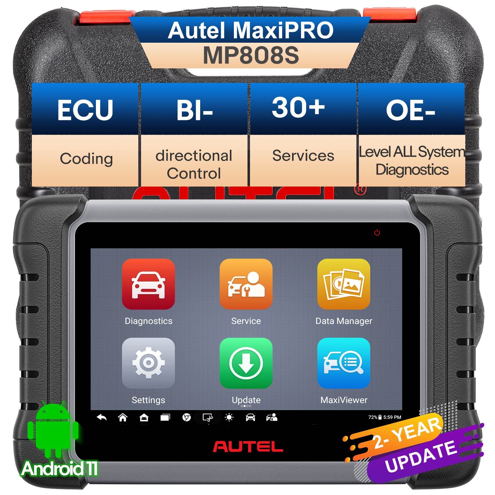 Autel MaxiPRO MP808S Outil de balayage bidirectionnel avec codage ECU Test actif 30+ Fonctions de service Travailler avec MV105/MV108 mis à niveau de MP808/MP808BT/MK808