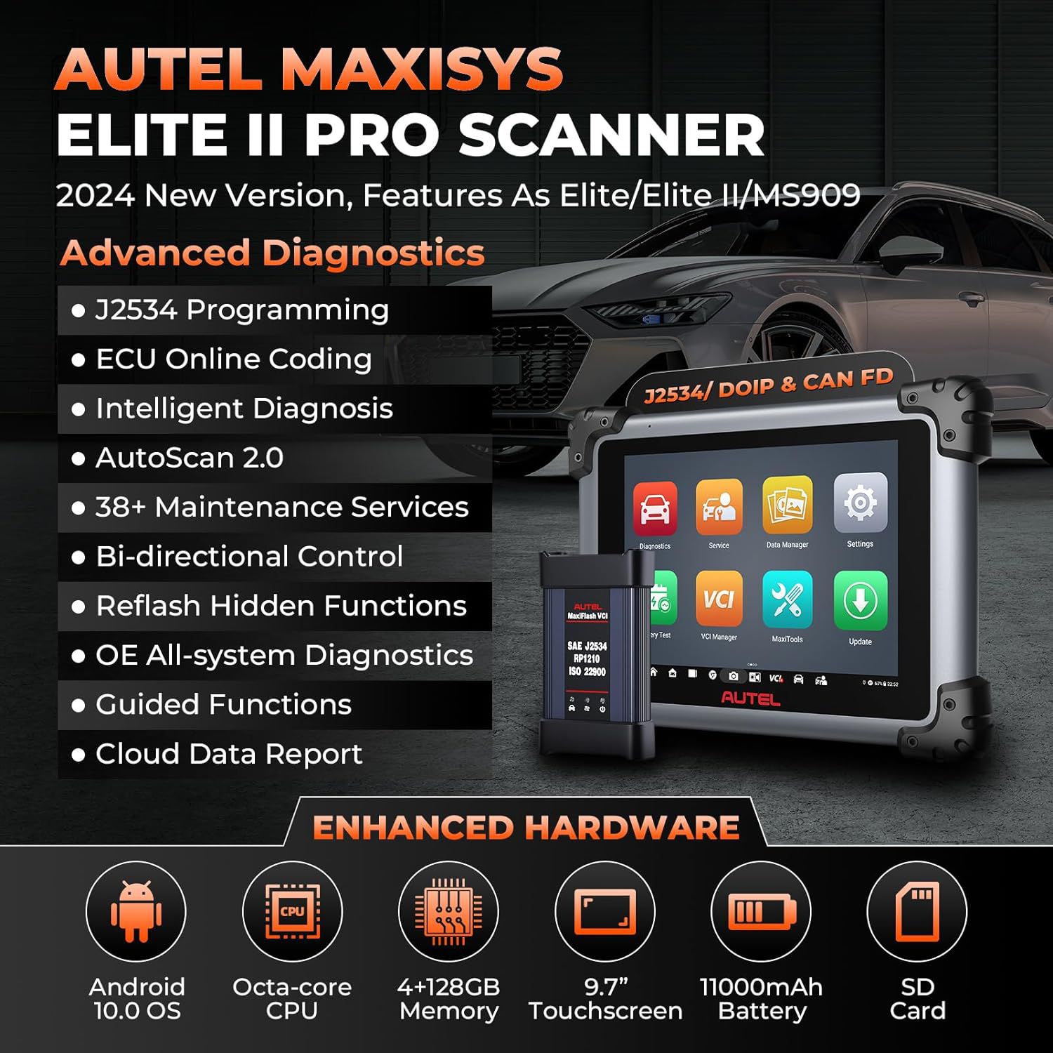 2025 Autel MaxiSys Elite II Pro Diagnosis & AutoScan 2.0 with J2534 ECU Programming Coding, 38+service New Version of MS909/ MS919/ Ultra
