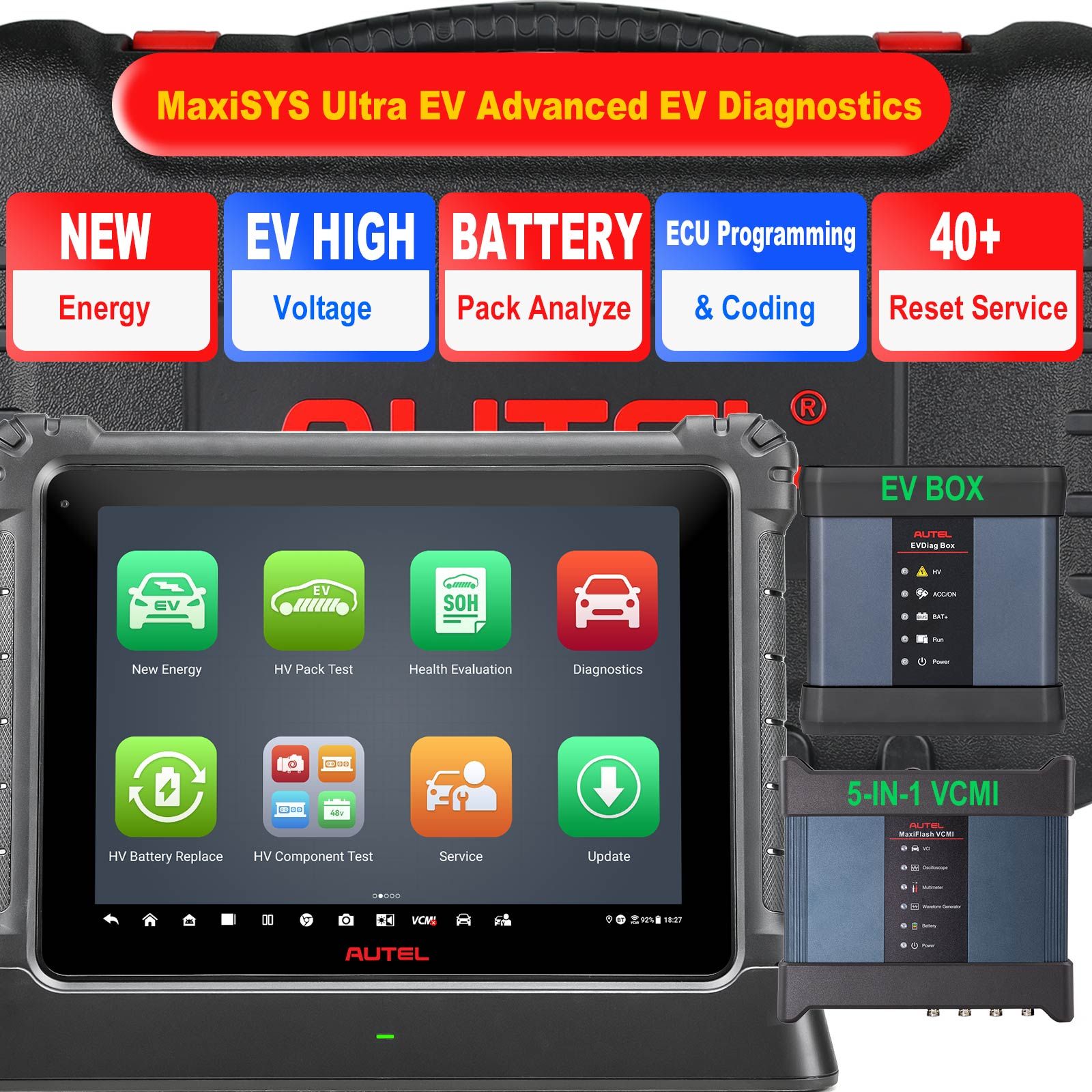 AUTEL MaxiSYS Ultra EV Diagnostics avancés de véhicules électriques avec MaxiFlash VCMI Diagnostics de systèmes haute tension Diagnostics de batteries Analyse SOC et SOH