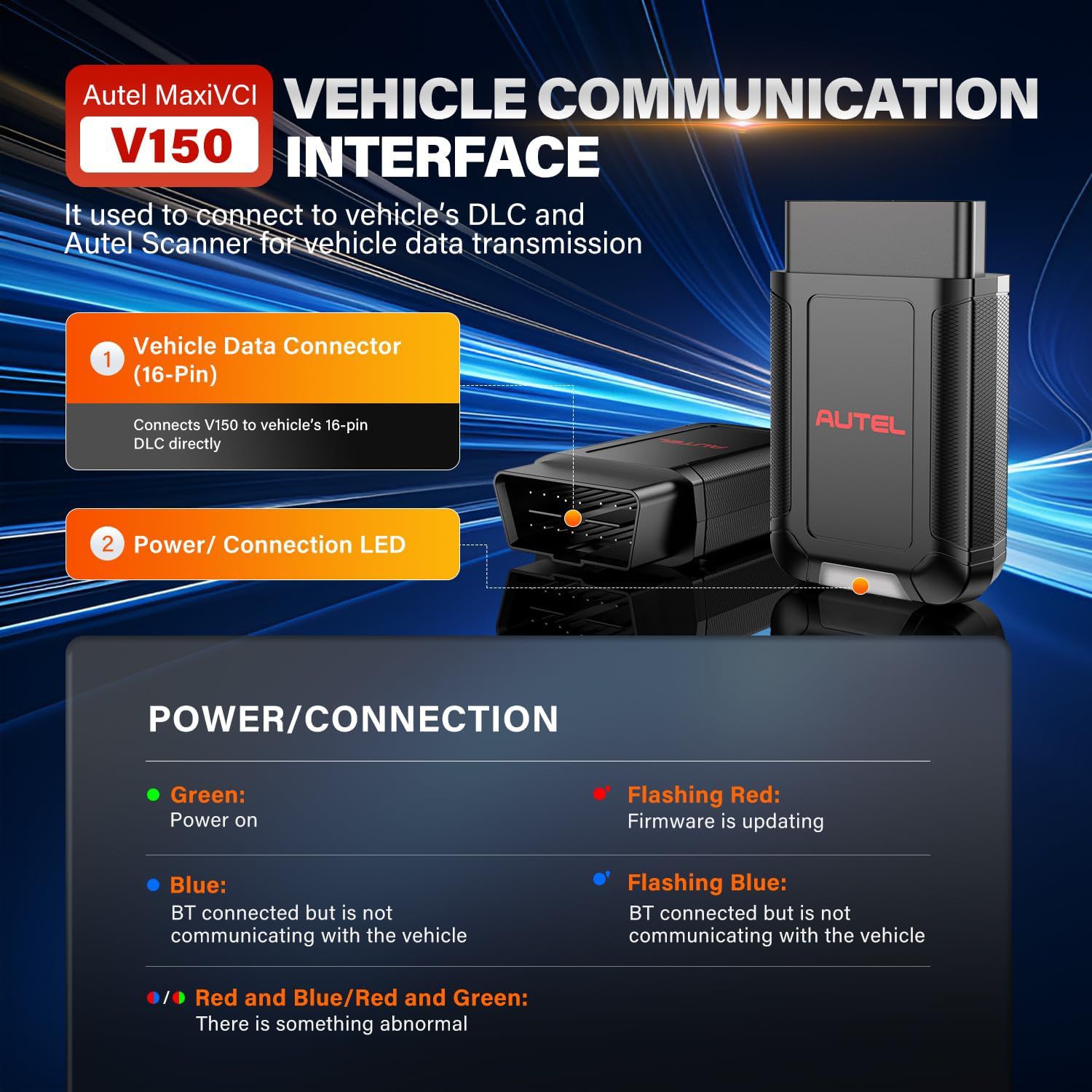 2025 Autel MaxiVCI V150 VCI150 Dongle sans fil, travail de protocole CAN FD / DOIP de soutien pour les scanners Autel 900 Series MK900BT MP900BT MP900Z-BT MP900TS