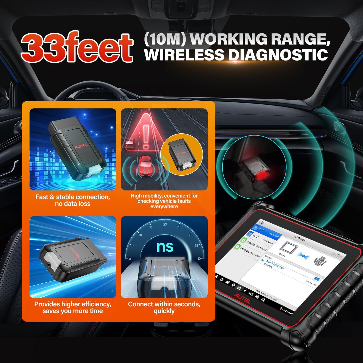 2025 Autel MaxiVCI V150 VCI150 Dongle sans fil, travail de protocole CAN FD / DOIP de soutien pour les scanners Autel 900 Series MK900BT MP900BT MP900Z-BT MP900TS