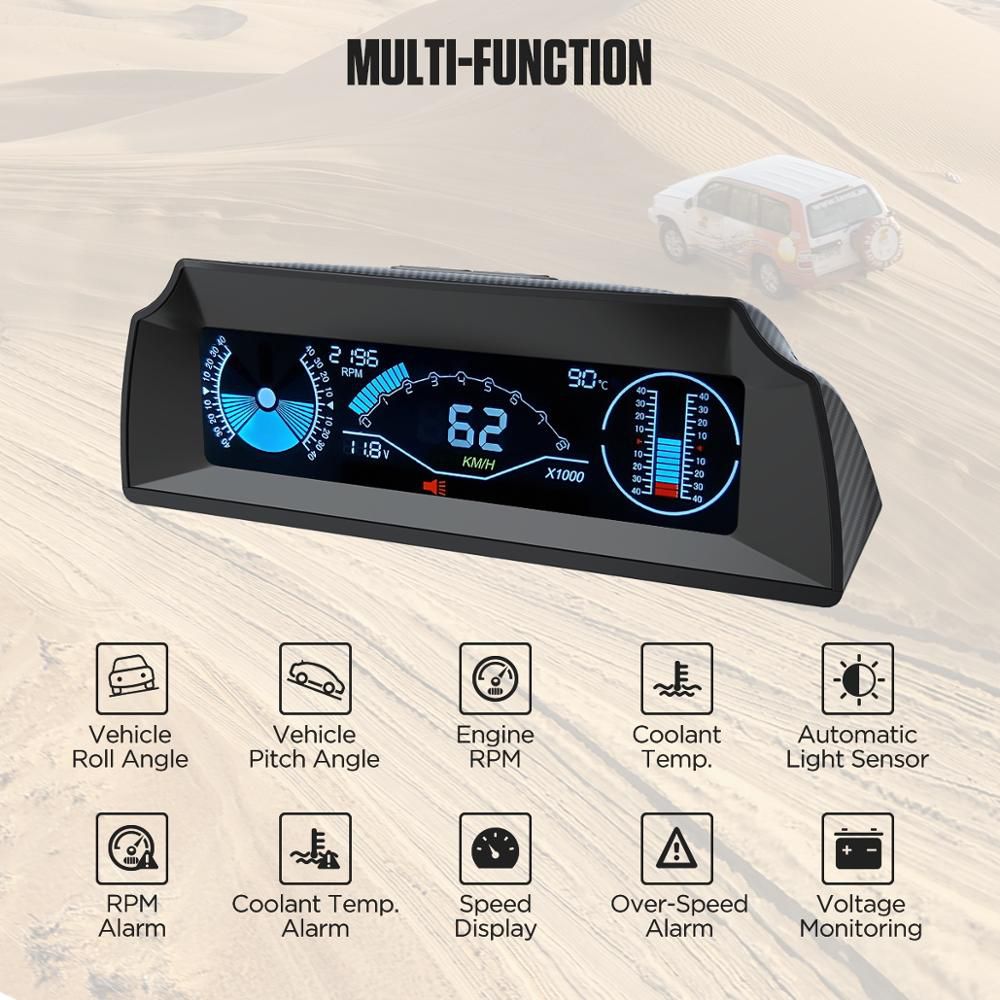 Autool x90 GPS / OBD2 vitesse PMH Kmh inclinomètre inclinomètre voiture compas HUD angle de tangage projecteur horloge Latitude Longitude