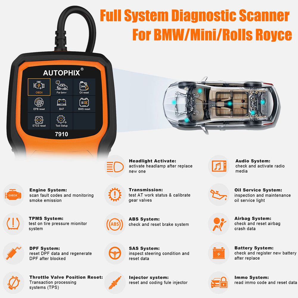 Autophix 7910 OBD2 Diagnostic tool for BMW OBD2 scanner Oil Service EPB SAS airbag TPMS Reset BMW OBDII Automotive scanner