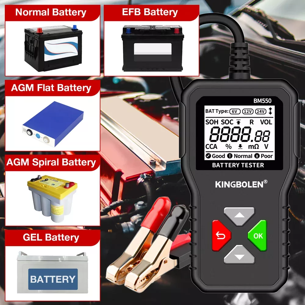 BM550 BM550 PLUS Car Battery Tester 6V 12V 24V Battery System Detect Auto Battery Analyzer Car Battery Tool SOC SOH